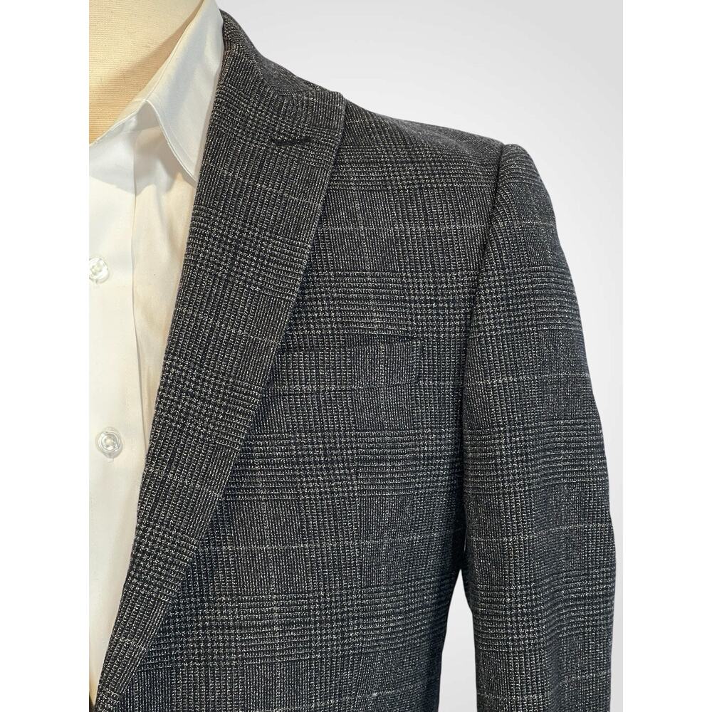 Ted Baker London Blazer 40R Slim Gunmetal Blue Gray Glen Plaid Cotton Blend - Picture 5 of 16